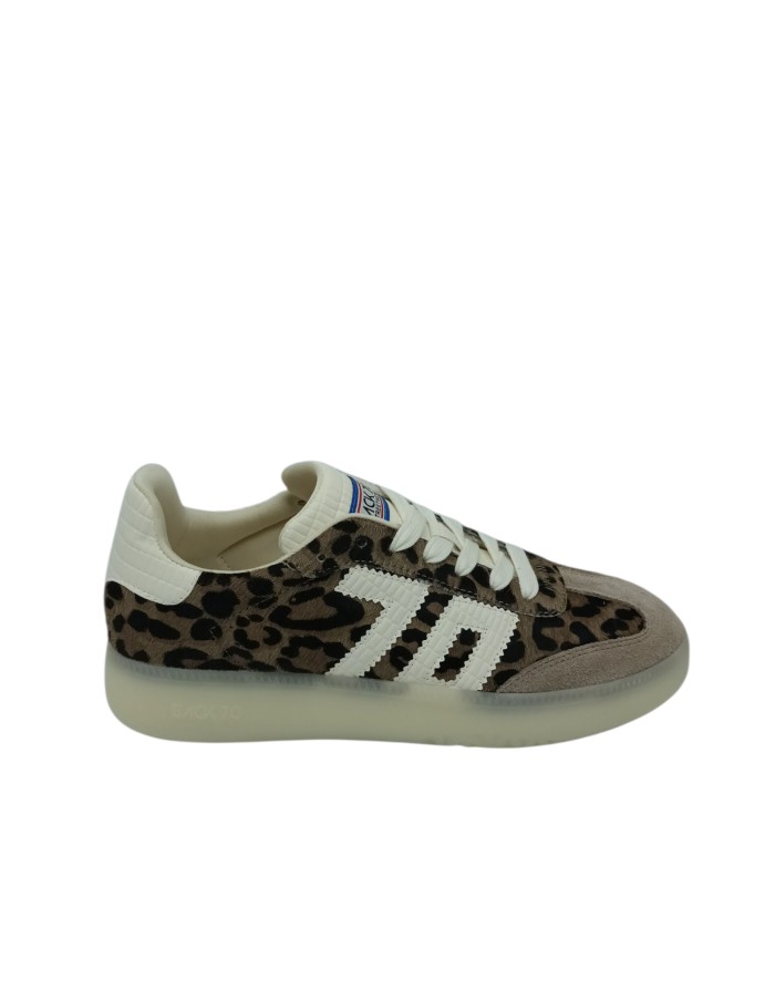 BACK 70 BOSTON SNEAKER LACCI IN CAVALLINO LEOPARDATO E CAMOSCIO COLORE TAUPE, FONDO GOMMA 4CM