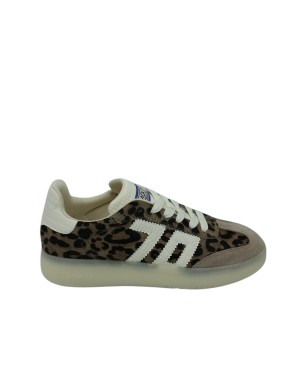 BACK 70 BOSTON SNEAKER LACCI IN CAVALLINO LEOPARDATO E CAMOSCIO COLORE TAUPE, FONDO GOMMA 4CM