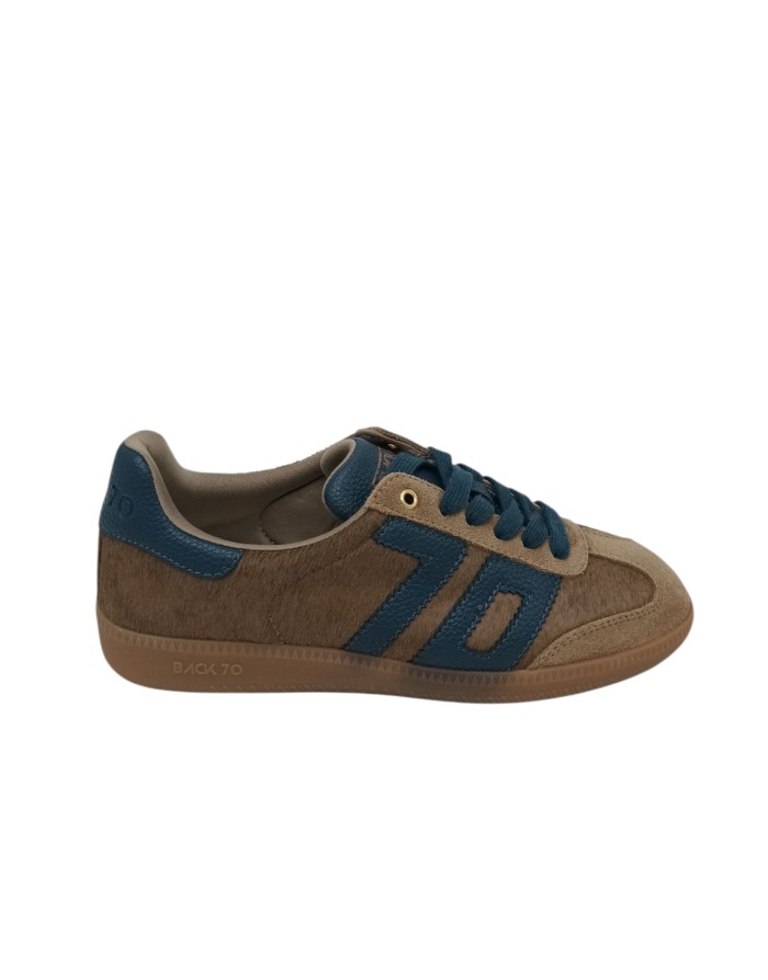 BACK 70 CLOUD SNEAKER LACCI IN CAMOSCIO, CAVALLINO E VITELLO COLORE TAUPE-BLU, FONDO GOMMA 3CM