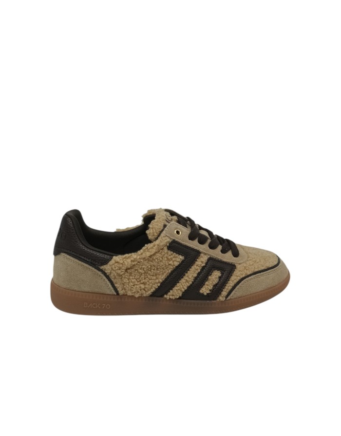 BACK 70 CLOUD SNEAKER LACCI IN CAMOSCIO, TEDDY E VITELLO COLORE BEIGE-COFFEE, FONDO GOMMA 3CM