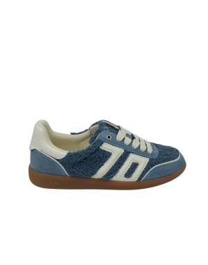 BACK 70 CLOUD SNEAKER LACCI IN CAMOSCIO, TEDDY E VITELLO COLORE JEANS-AVORIO, FONDO GOMMA 3CM