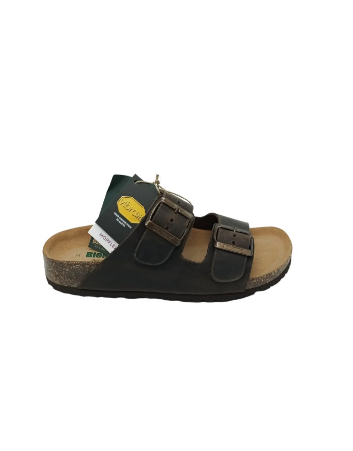 BIONATURA THESIR R IMB, SANDALO/CIABATTA DUE FASCE REGOLABILI CON FIBBIE, TOMAIA IN NABUK INGRASSATO COLORE CAFFE', FONDO GOMMA