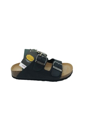 BIONATURA THESIR R IMB, SANDALO/CIABATTA DUE FASCE REGOLABILI CON FIBBIE, TOMAIA IN NABUK INGRASSATO COLORE NERO', FONDO GOMMA 