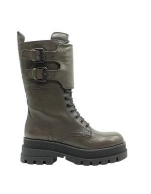 BRUNO PREMI BC2901X ANFIBIO IN VITELLO COLORE VERDE OLIVA, LACCIO CENTRALE CON DUE FIBBIE E LAMPO LATERALE, FONDO GOMMA 6CM