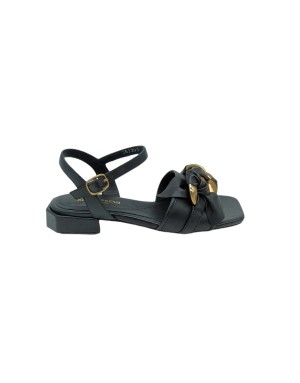 BRUNO PREMI BD1204X SANDALO IN VITELLO COLORE NERO, UNA FASCIA CON CATENA COLORE ORO, CINTURINO ALLA CAVIGLIA, TACCO 3CM