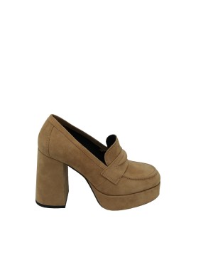 BRUNO PREMI BG2101X MOCASSINO VASCHETTA IN CAMOSCIO COLORE LEGNO, TACCO 10CM CON PLATEAU, FONDO GOMMA