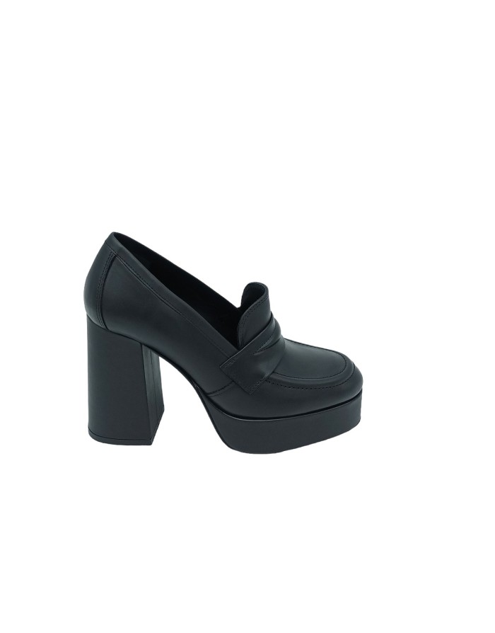 BRUNO PREMI BG2101X MOCASSINO VASCHETTA IN VITELLO COLORE NERO, TACCO 10CM CON PLATEAU, FONDO GOMMA