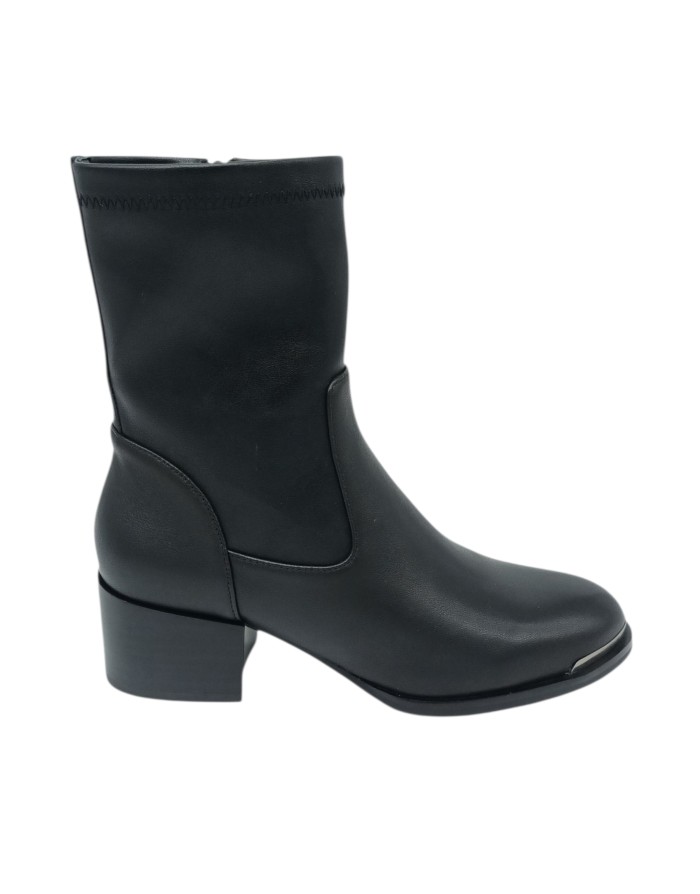 BRUNO PREMI STIVALETTO LISCIO CON GAMBALE ELASTICIZZATO, TOMAIA IN VITELLO COLORE NERO, LAMPO CENTRALE, PUNTALINO IN ACCIAIO, T