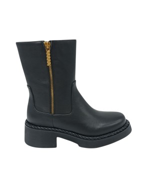 BRUNO PREMI STIVALETTO LISCIO IN VITELLO COLORE NERO, DUE LAMPO LATERALI DI CUI UNA COME ACCESSORIO, GUARDOLO A TRECCIA, FONDO 