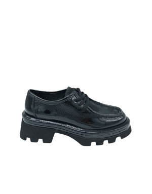 BRUNO PREMI STRINGATA INGEGNERE IN NAPLAK COLORE NERO CON VASCHETTA IN CAVALLINO IN TINTA, FONDO GOMMA CARRO, TACCO 5CM