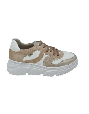 CALLAGHAN  SNEAKER LACCI IN VITELLO-CAMOSCIO E VITELLO LAMINATO COLORE ROSE/BIANCO, FONDO GOMMA EXTRA LIGHT 5CM