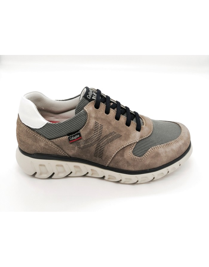 CALLAGHAN 12912 SNEAKER LACCI IN CAMOSCIO E TESSUTO TECNICO COLORE IRON/GRIS TAUPE CON TOPPONCINO IN VITELLO BIANCO, FONDO GOMM