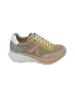 CALLAGHAN ALGORITMO SNEAKER LACCI IN CAMOSCIO E TESSUTO TECNICO COLORE PESCA/PINK CON TOPPONCINO VERDE E BIANCO, FONDO GOMMA EX