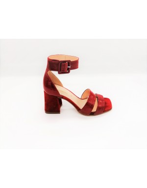 CARMENS 43047 SANDALO 2 FASCE E CINTIRINO ALLA CAVIGLIA IN VERNICE E CAMOSCIO COL ROSSO, TACCO FASCIATO 7 CM FONDO GOMMA