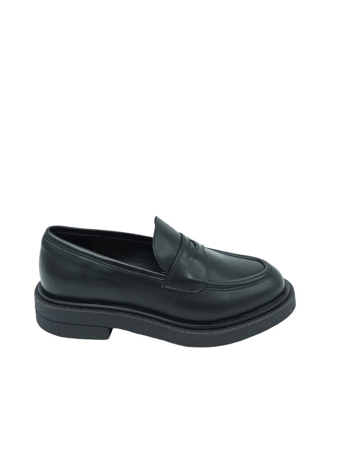 CARMENS 52124 MOCASSINO COLLAGE IN VITELLO COLORE NERO, FONDO GOMMA, TACCO 4CM