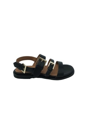 CARMENS 53204, SANDALO FRATE TRE FASCE CON FIBBIE DORATE, TOMAIA IN VITELLO COLORE NERO, FONDO GOMMA, TACCO 2CM