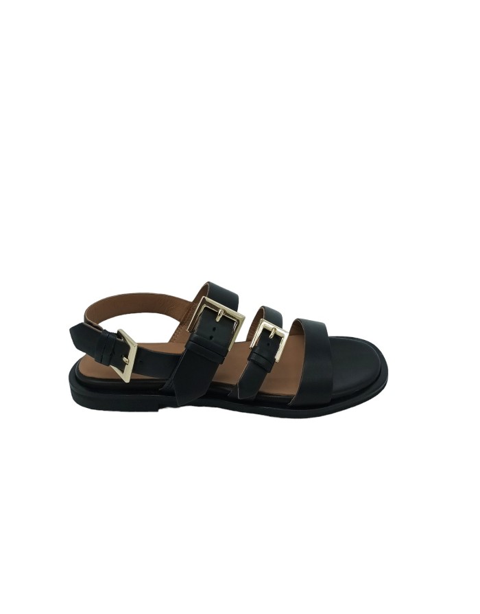 CARMENS 53204, SANDALO FRATE TRE FASCE CON FIBBIE DORATE, TOMAIA IN VITELLO COLORE NERO, FONDO GOMMA, TACCO 2CM