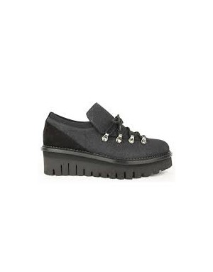CIMADAMORE 218 SNEAKER ALLACCIATURA TIPO PEDULA TOMAIA IN NABUK GLITTERATO NERO CON TOPPONCINO IN CAMOSCIO NERO GANCI LACCI ACC