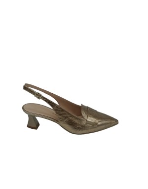 CIMADAMORE 434, CHANEL ACCOLLATO CON BOCCA DI LUPO, TOMAIA IN VITELLO LAMINATO COLORE ORO,TACCO IN ABS IN TINTA 6CM, FONDINO GO