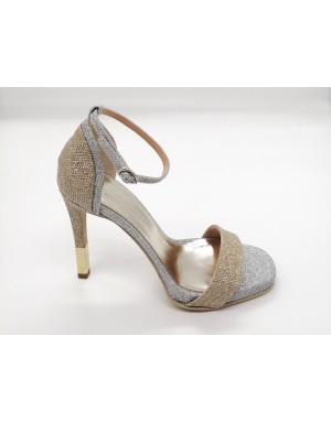 CIMADAMORE 503, SANDALO UNA FASCIA, TOPPONCINO E CINTURINO ALLA CAVIGLIA, TOMAIA IN TESSUTO NEW GLITTER COLORE PLATINO/ARGENTO,