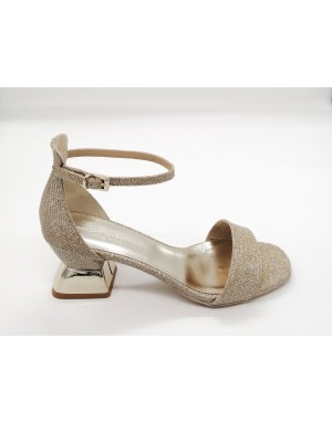 CIMADAMORE 524 SANDALO UNA FASCIA, TOPPONCINO E CINTURINO ALLA CAVIGLIA, TOMAIA IN TESSUTO NEW GLITTER COLORE PLATINO,TACCO FAS
