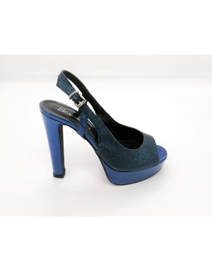 CIMADAMORE 633 SANDALO CON TOMAIA IN GLITTER E VITELLO LAMINATO COLORE BLU/OCEANO, TACCO FASCIATO 12CM CON PLATEAU,FONDO GOMMA