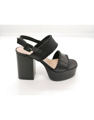 CIMADAMORE 702 SANDALO DUE FASCE IN VITELLO COLORE NERO, TACCO FASCIATO 10CM CON PLATEAU