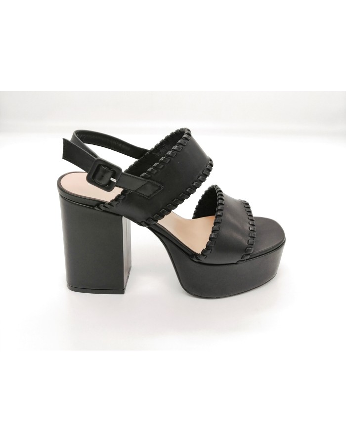 CIMADAMORE 702 SANDALO DUE FASCE IN VITELLO COLORE NERO, TACCO FASCIATO 10CM CON PLATEAU