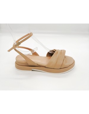 CIMADAMORE 705 SANDALO DUE FASCE CON NODO CENTRALE E CINTURINO ALLA CAVIGLIA, TOMAIA IN NAPPA COLORE CREMA, FONDO MICRO FASCIAT