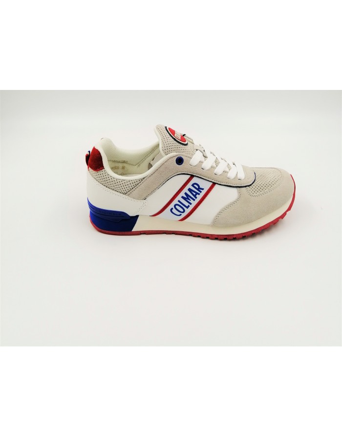 COLMAR TRAVIS RUNNER 217 WHITE/ROYAL/RED SNEAKER LACCI TOMAIA IN CAMOSCIO E TESSUTO FONDO MICRO 3CM