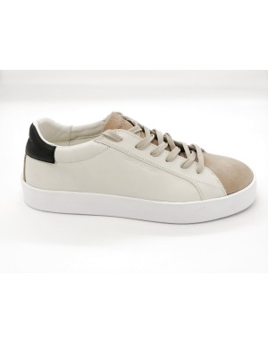 CRIME 11102S17B SNEAKER LACCI IN VITELLO E CAMOSCIO COLORE BEIGE/TORTORA CON TOPPONCINO IN VITELLO NERO, FONDO EXTRA LIGHT