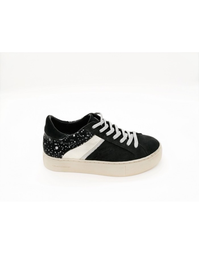 CRIME LONDON 25342A17B SNEAKER LACCI IN CAMOSCIO COLORE NERO CON BANDA LATERALE COLORE ARGENTO, FONDO GOMMA 3 CM