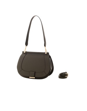 CROMIA BORSA MEDIO/GRANDE IN VITELLO COLORE VERDE OLIVA, CHIUSURA CON PATTA, MANICO E TRACOLLA STACCABILE/REGOLABILE