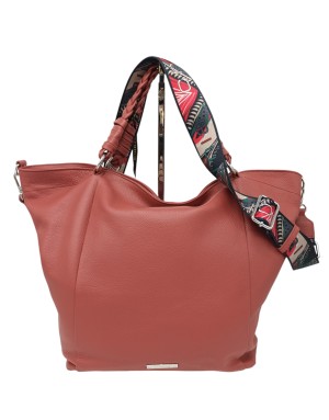 CROMIA STELLA, BORSA GRANDE IN VITELLO BOTTALATO COLORE MATTONE, CHIUSURA CENTRALE, TASCONE POSTERIORE, DUE MANICI A TORTIGLION