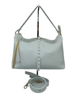 CUOIERIA FIORENTINA 5896R275 BORSA GRANDE IN VITELLO BOTTALATO COLORE BIANCO CON NOTTOLINI ORO E ARGENTO, CHIUSURA CON LAMPO CE