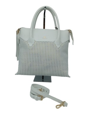 CUOIERIA FIORENTINA 5968275, BORSA MEDIA/GRANDE IN VITELLO BOTTALATO MICROFORATO COLORE BIANCO CON TRASPARENTE GIALLO, CHIUSURA