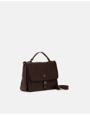 CUOIERIA FIORENTINA BORSA CARTELLA GRANDE IN VITELLO BOTTALATO COLORE CIOCCOLATO, CHIUSURA CON PATTA, DUE SCOMPARTI, MANICO E T