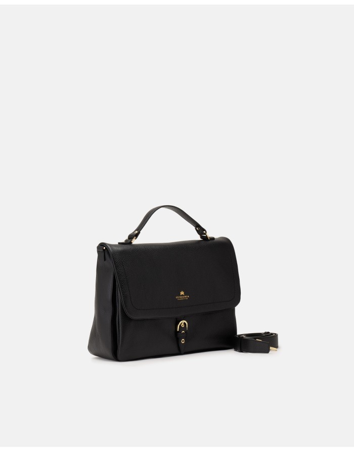 CUOIERIA FIORENTINA BORSA CARTELLA GRANDE IN VITELLO BOTTALATO COLORE NERO, CHIUSURA CON PATTA, DUE SCOMPARTI, MANICO E TRACOLL