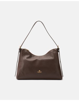 CUOIERIA FIORENTINA BORSA GRANDE  CON SOFFIETTO IN VITELLO BOTTALATO COLORE CIOCCOLATO, LAMPO CENTRALE, TRACOLLA STACCABILE/REG