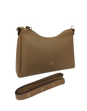 CUOIERIA FIORENTINA BORSA GRANDE  CON SOFFIETTO IN VITELLO BOTTALATO COLORE DESERTO, LAMPO CENTRALE, TRACOLLA STACCABILE/REGOLA