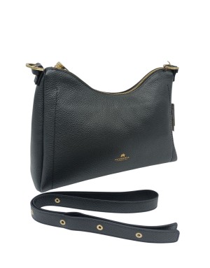 CUOIERIA FIORENTINA BORSA GRANDE  CON SOFFIETTO IN VITELLO BOTTALATO COLORE NERO, LAMPO CENTRALE, TRACOLLA STACCABILE/REGOLABIL