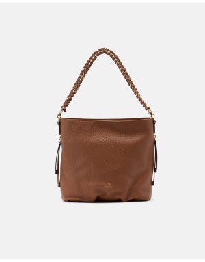 CUOIERIA FIORENTINA BORSA GRANDE IN VITELLO BOTTALATO COLORE CARAMEL, LAMPO CENTRALE, TRACOLLA CATENA A SPALLA E TRACOLLA REGOL