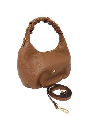 CUOIERIA FIORENTINA BORSA MEDIA IN VITELLO BOTTALATO COLORE CARAMEL, LAMPO CENTRALE, MANICO ARRICCIATO E TRACOLLA STACCABILE/RE