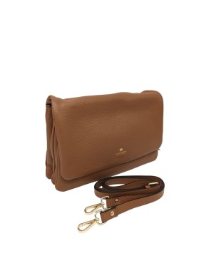 CUOIERIA FIORENTINA BORSA MEDIO/GRANDE IN VITELLO BOTTALATO COLORE CARAMEL, TRE SCOMPARTI, CHIUSURA CON PATTA, TRACOLLA CATENA 