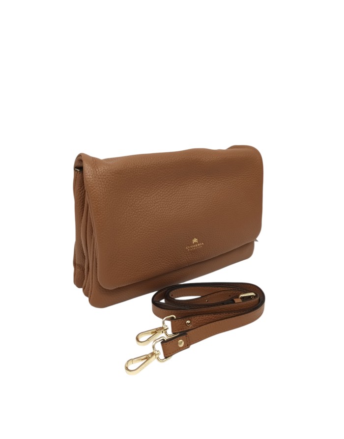 CUOIERIA FIORENTINA BORSA MEDIO/GRANDE IN VITELLO BOTTALATO COLORE CARAMEL, TRE SCOMPARTI, CHIUSURA CON PATTA, TRACOLLA CATENA 