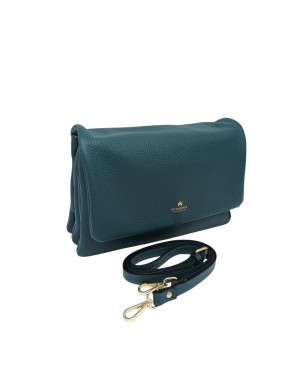 CUOIERIA FIORENTINA BORSA MEDIO/GRANDE IN VITELLO BOTTALATO COLORE PETROLIO, TRE SCOMPARTI, CHIUSURA CON PATTA, TRACOLLA CATENA