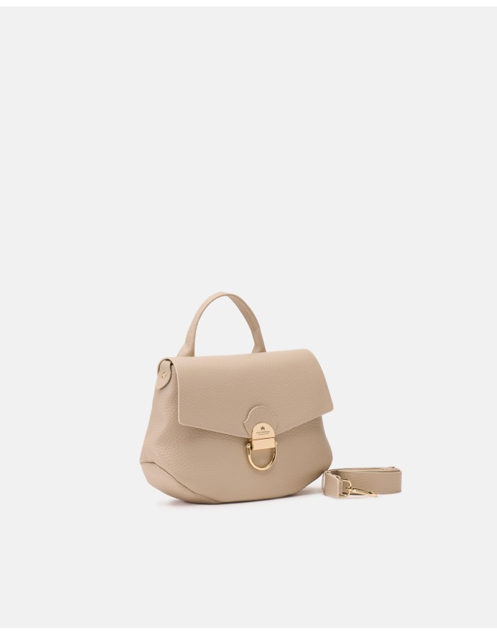 CUOIERIA FIORENTINA BORSA MEDIO/GRANDE IN VITELLO BOTTALATO COLORE PROSECCO, CHIUSURA A PATTA, TRACOLLA STACCABILE/REGOLABILE