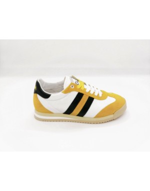 D'ACQUASPARTA CHIMERA O U200 GBV SNEAKER LACCI IN VITELLO E CAMOSCIO COLORE GIALLO/BIANCO/VERDE , FONDO GOMMA