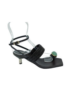 DONNARI' DR37G, SANDALO INFRADITO CON CINTURINO ALLA CAVIGLIA, TOMAIA IN VITELLO INTRECCIATO COLORE FONDENTE, ACCESSORIO IN PIE