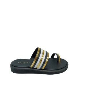 DONNARI' DS14DM, SANDALO/SABOT INFRADITO IN VITELLO COLORE NERO/ORO/BIANCO, FONDO GOMMA MICRO EXTRA LIGHT